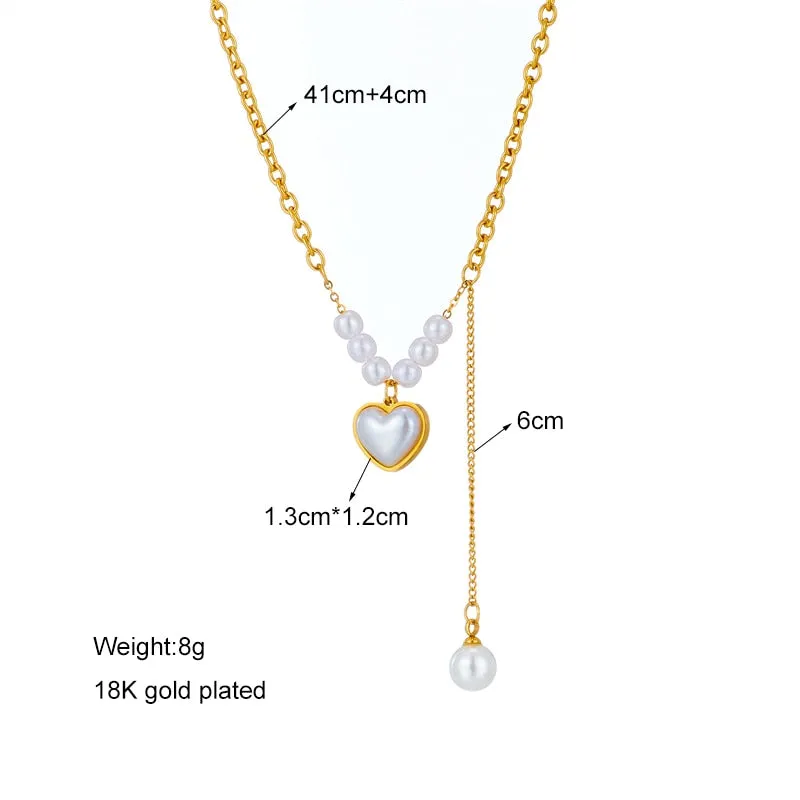 316L Stainless Steel Pearl Necklace For Women 2022 Fashion Heart Pendant Necklaces