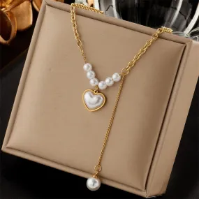 316L Stainless Steel Pearl Necklace For Women 2022 Fashion Heart Pendant Necklaces