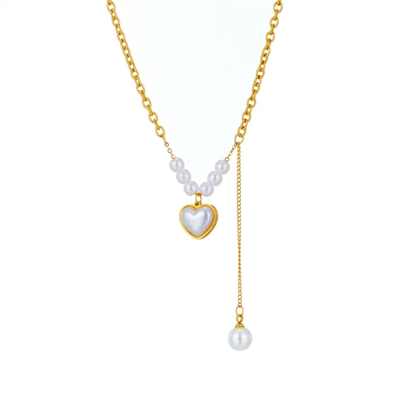 316L Stainless Steel Pearl Necklace For Women 2022 Fashion Heart Pendant Necklaces