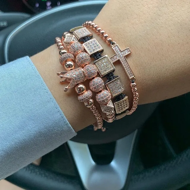 4pcs/set Luxury CZ Crown Stacking Bracelets