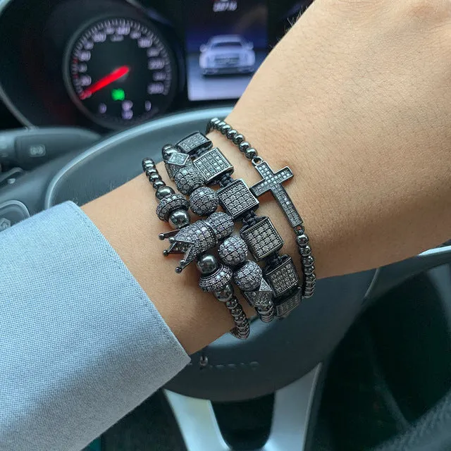 4pcs/set Luxury CZ Crown Stacking Bracelets