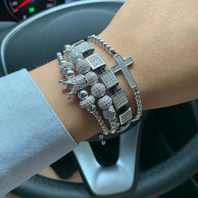 4pcs/set Luxury CZ Crown Stacking Bracelets