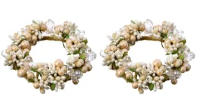 6" Pearl Berry and Jewel Pillar and Votive Holder Candle Ring Set of 2