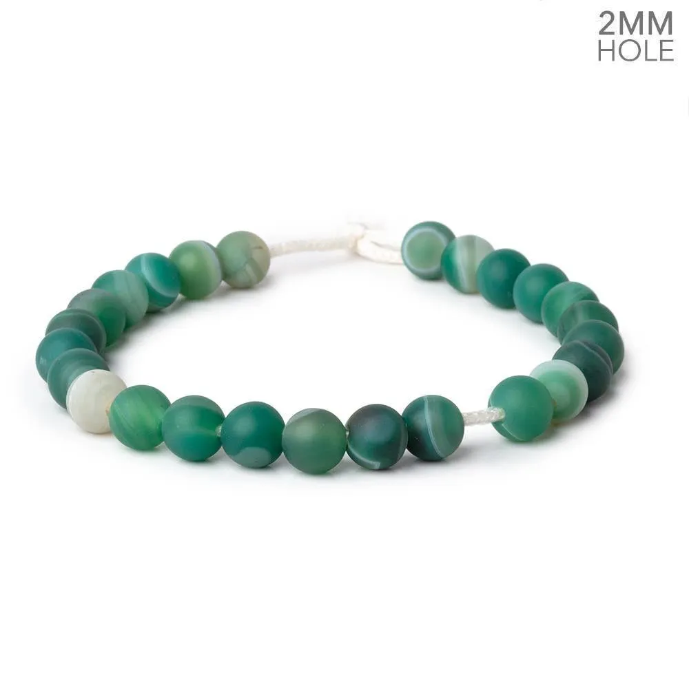 8.5mm Matte Green Banded Agate Large Hole Rounds 27 Beads