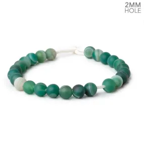 8.5mm Matte Green Banded Agate Large Hole Rounds 27 Beads