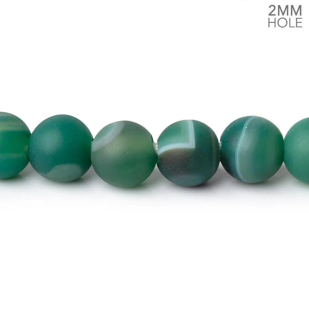 8.5mm Matte Green Banded Agate Large Hole Rounds 27 Beads