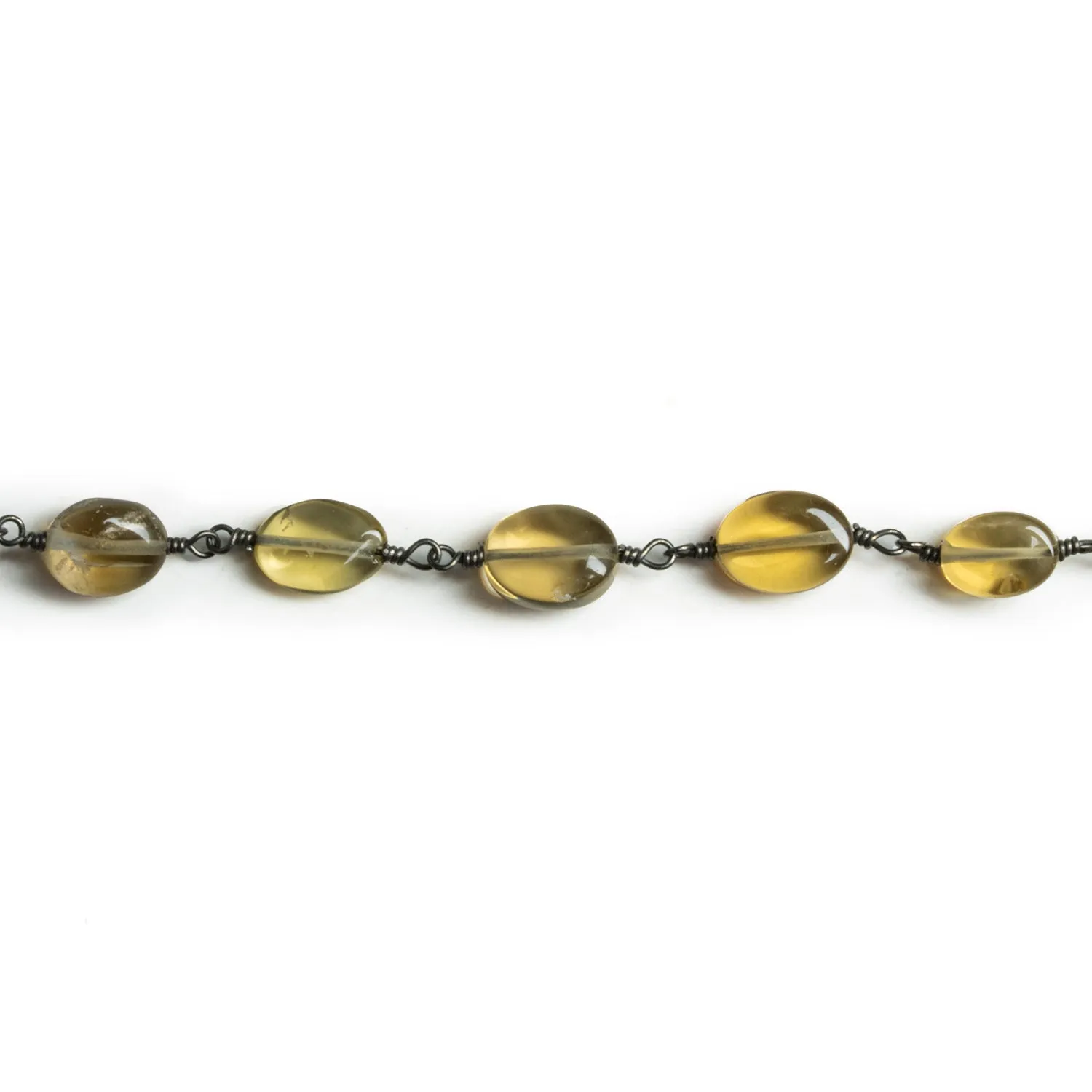 8x6mm Whiskey Quartz Plain Oval Black Gold Chain 24 beads