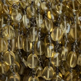 8x6mm Whiskey Quartz Plain Oval Black Gold Chain 24 beads