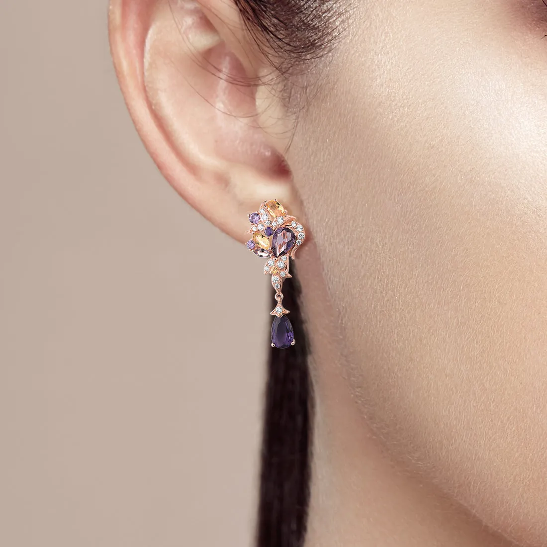 925 Sterling Silver Earrings  Colorful Gemstone Water Drop Earrings