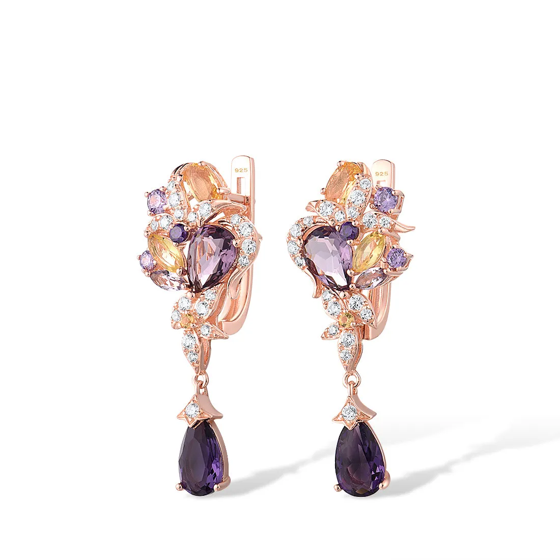 925 Sterling Silver Earrings  Colorful Gemstone Water Drop Earrings