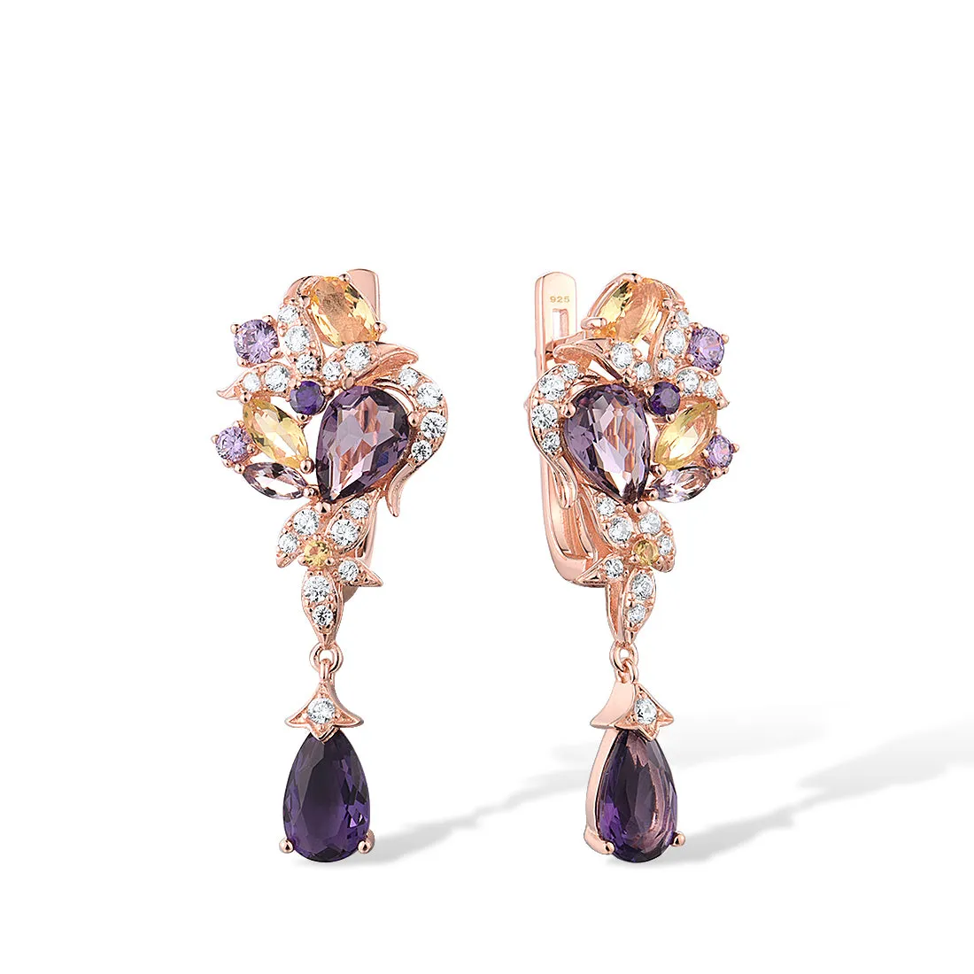 925 Sterling Silver Earrings  Colorful Gemstone Water Drop Earrings