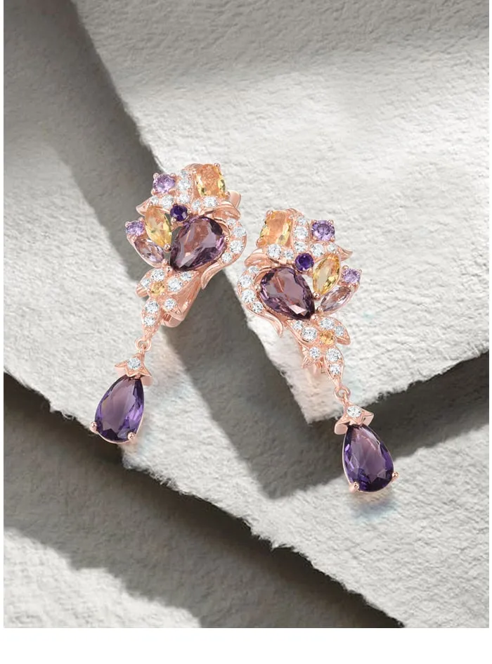 925 Sterling Silver Earrings  Colorful Gemstone Water Drop Earrings