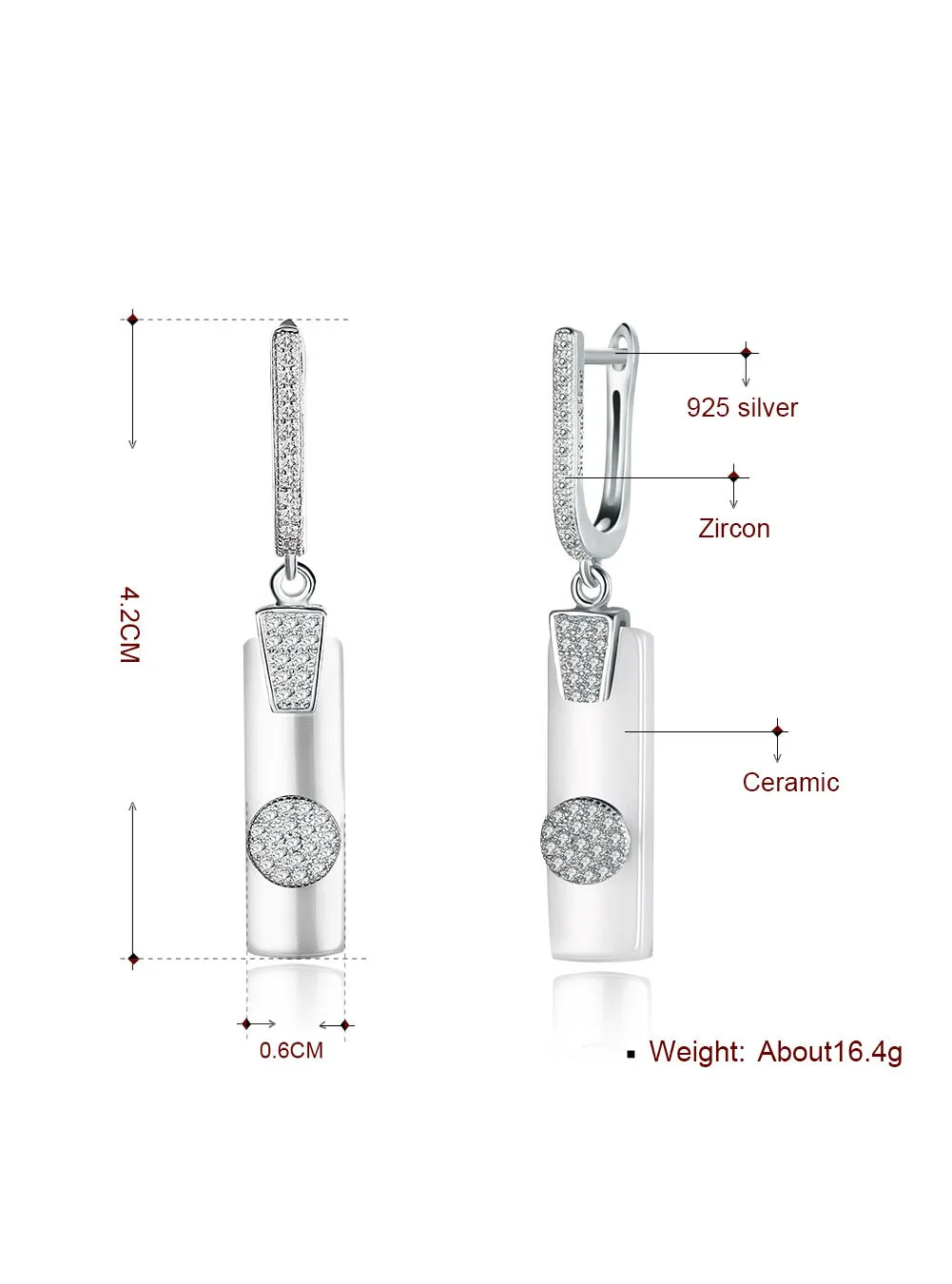 925 Sterling Silver Strip Ceramic Cubic Zirconia Drop