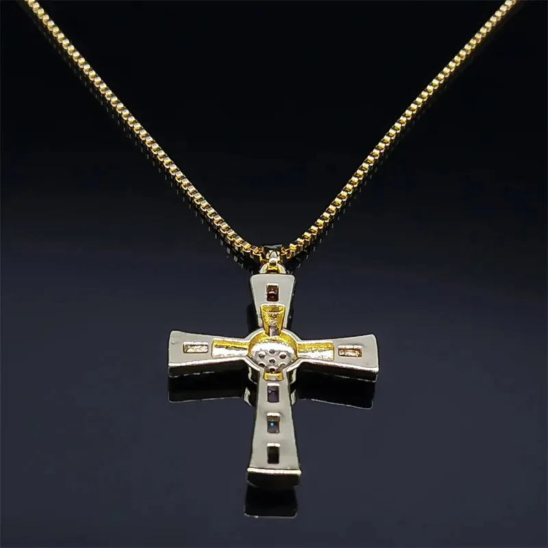 Aesthetic Cross Green Zircon Copper Pendant Necklace Gold Color