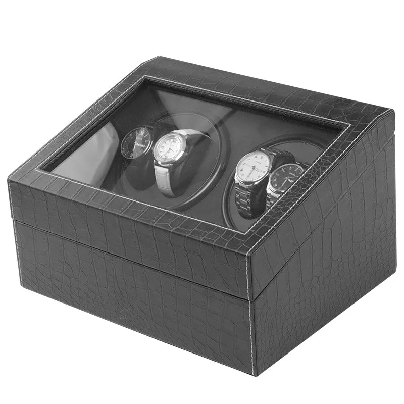 Alligator Leatherette Watch Winder for 4 Watches