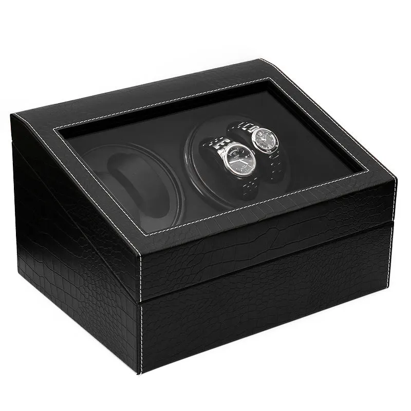 Alligator Leatherette Watch Winder for 4 Watches