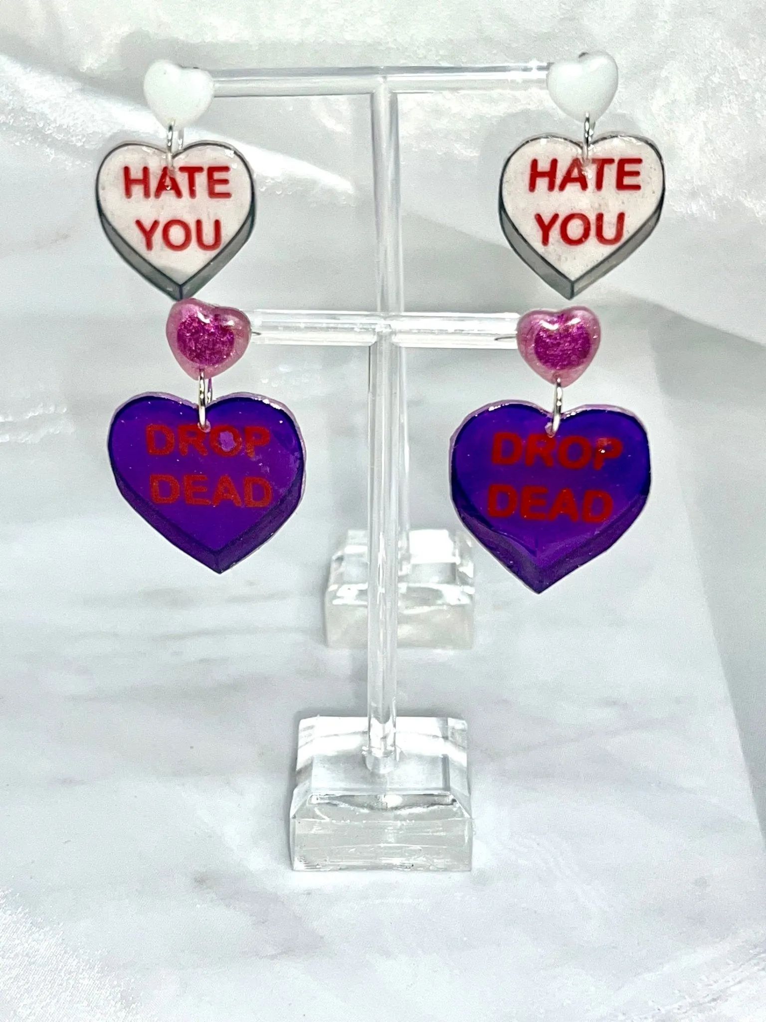 Anti Valentines Day Large Candy Heart Stud Earrings