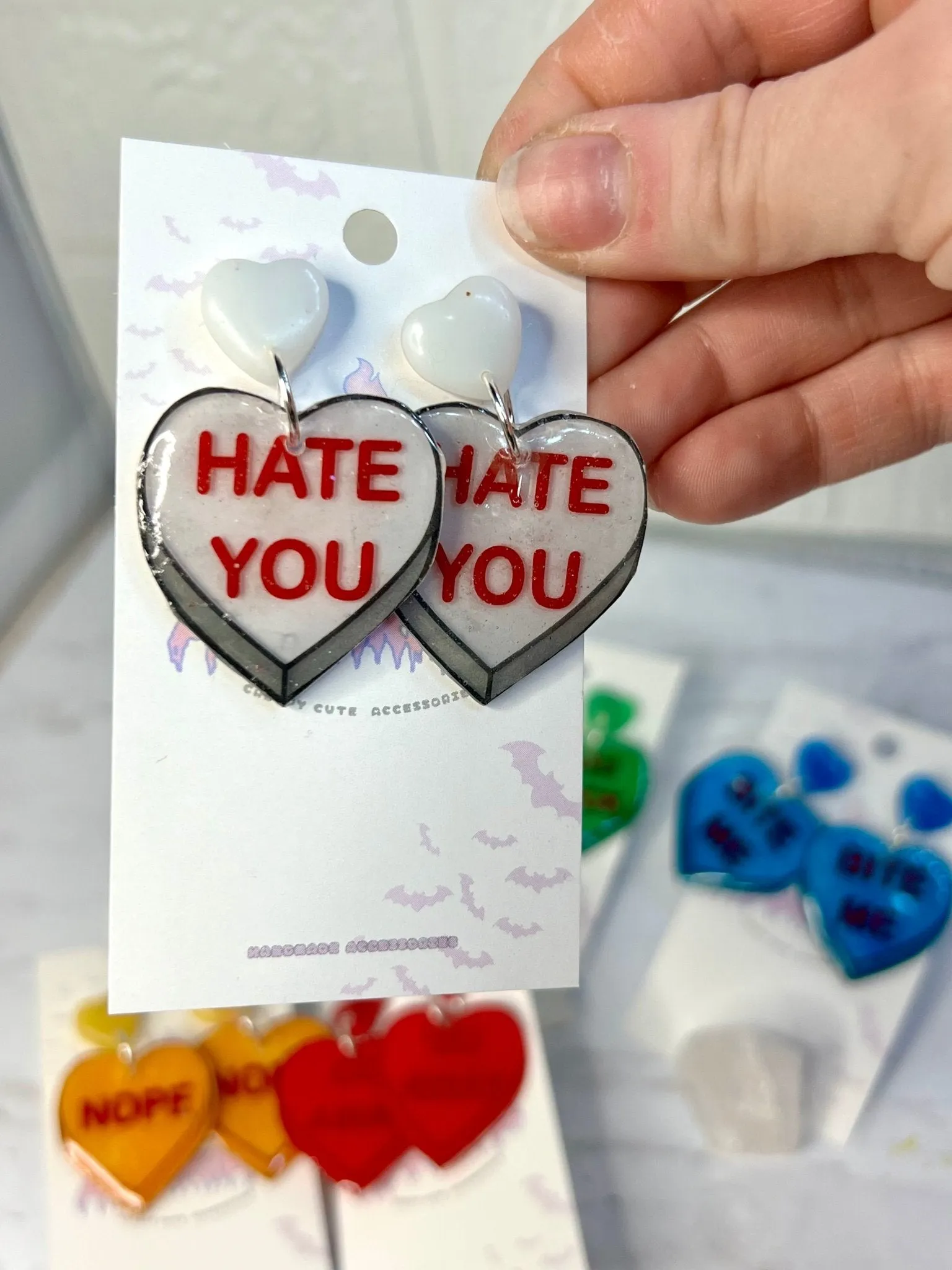 Anti Valentines Day Large Candy Heart Stud Earrings
