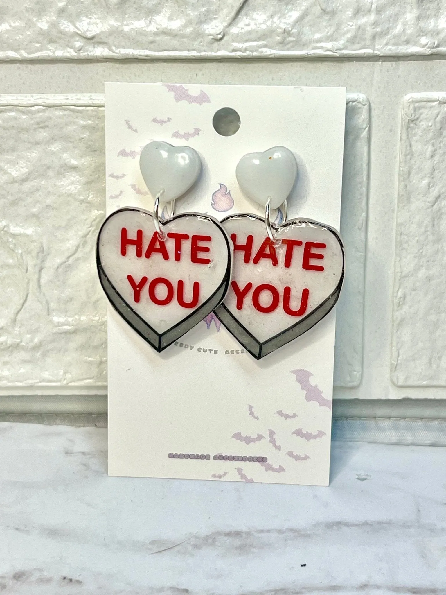 Anti Valentines Day Large Candy Heart Stud Earrings