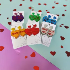 Anti Valentines Day Large Candy Heart Stud Earrings