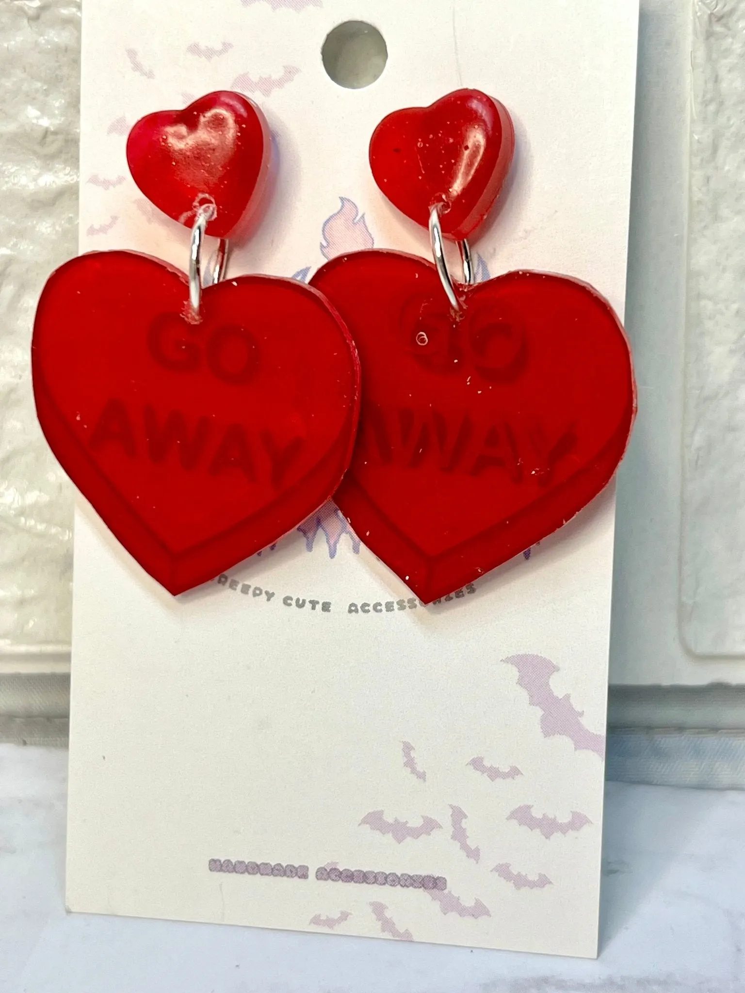 Anti Valentines Day Large Candy Heart Stud Earrings