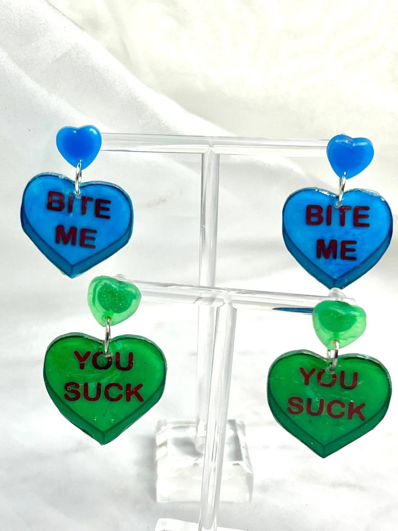 Anti Valentines Day Large Candy Heart Stud Earrings