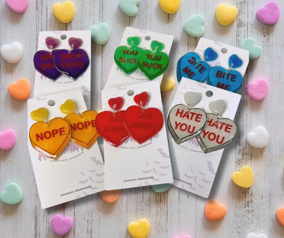 Anti Valentines Day Large Candy Heart Stud Earrings