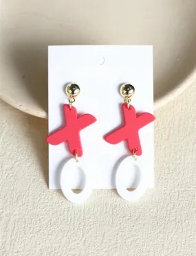 Beautiful Pink and White "X and O" Acrylic Earrings