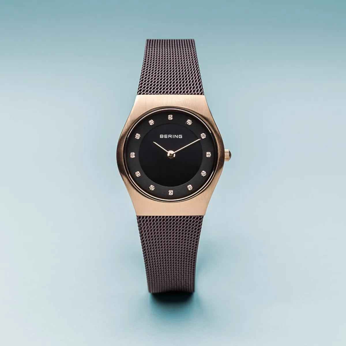 Bering Classic Brushed Gold Brown Mesh Watch