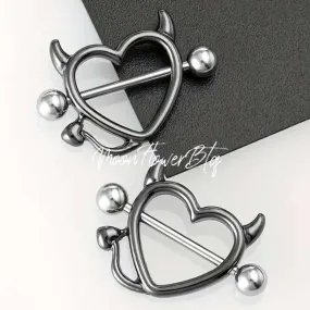 Black Devil Heart Nipple Rings