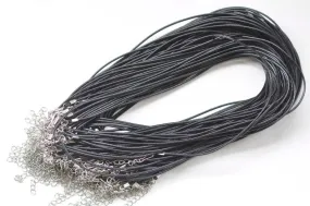 Black Wax Cord Necklaces With Lanyard Hook Spring Clips 1.5mm