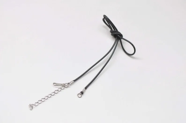 Black Wax Cord Necklaces With Lanyard Hook Spring Clips 1.5mm