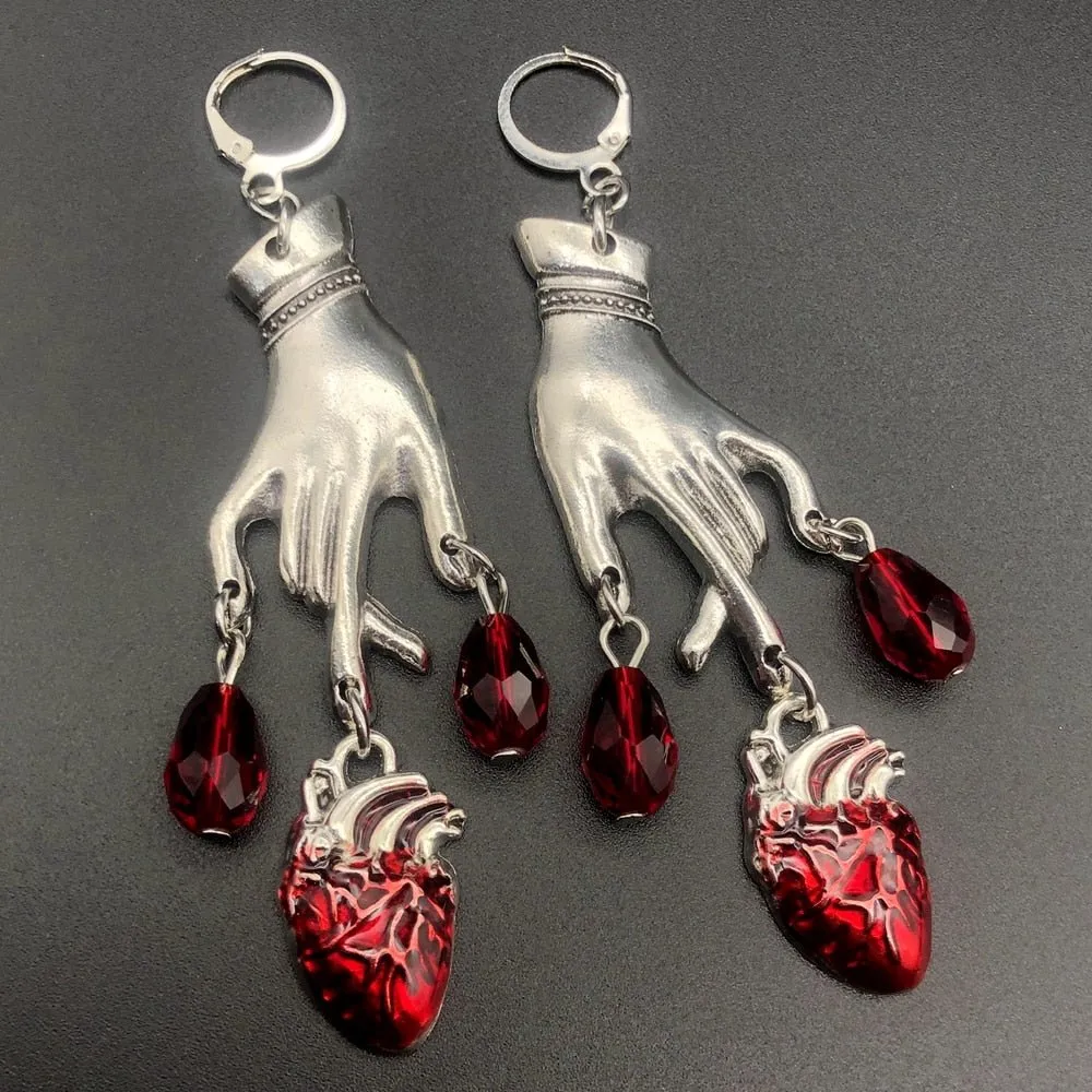 Bleeding Heart Earrings with Red Blood Drops