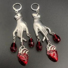 Bleeding Heart Earrings with Red Blood Drops