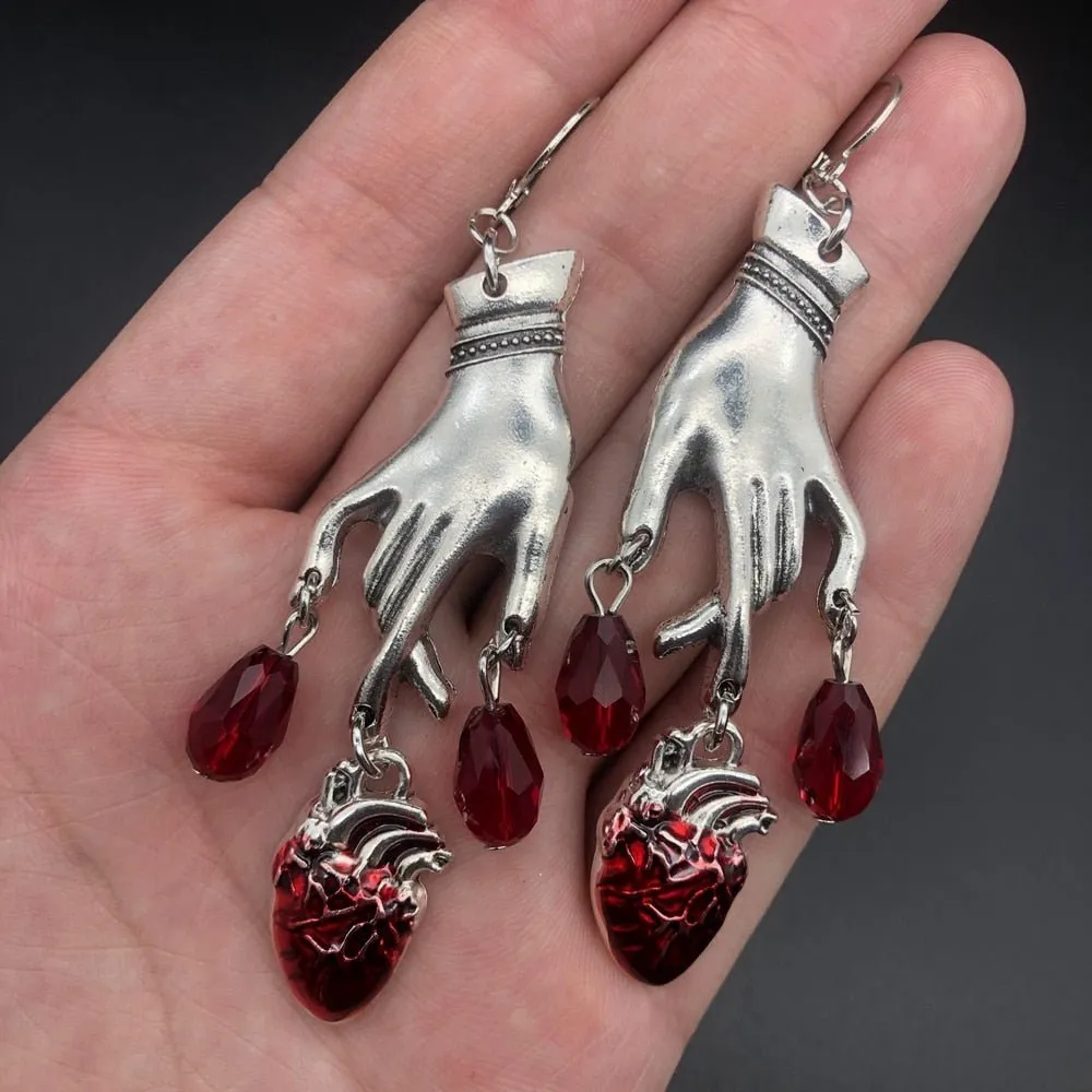 Bleeding Heart Earrings with Red Blood Drops