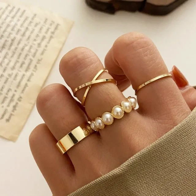 Bohemian Gold Chain Moon Star Heart Leaf Rings Set For Women