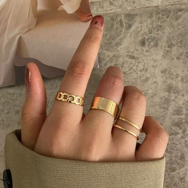 Bohemian Gold Chain Moon Star Heart Leaf Rings Set For Women