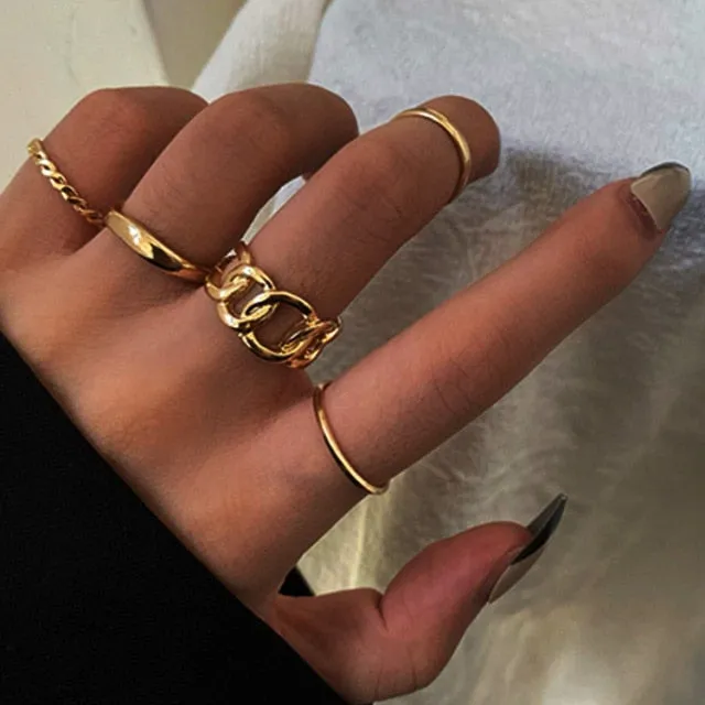 Bohemian Gold Chain Moon Star Heart Leaf Rings Set For Women
