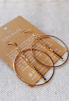 Cecelia - 2mm Shiny Square Hepburn Frop Hoop Earrings