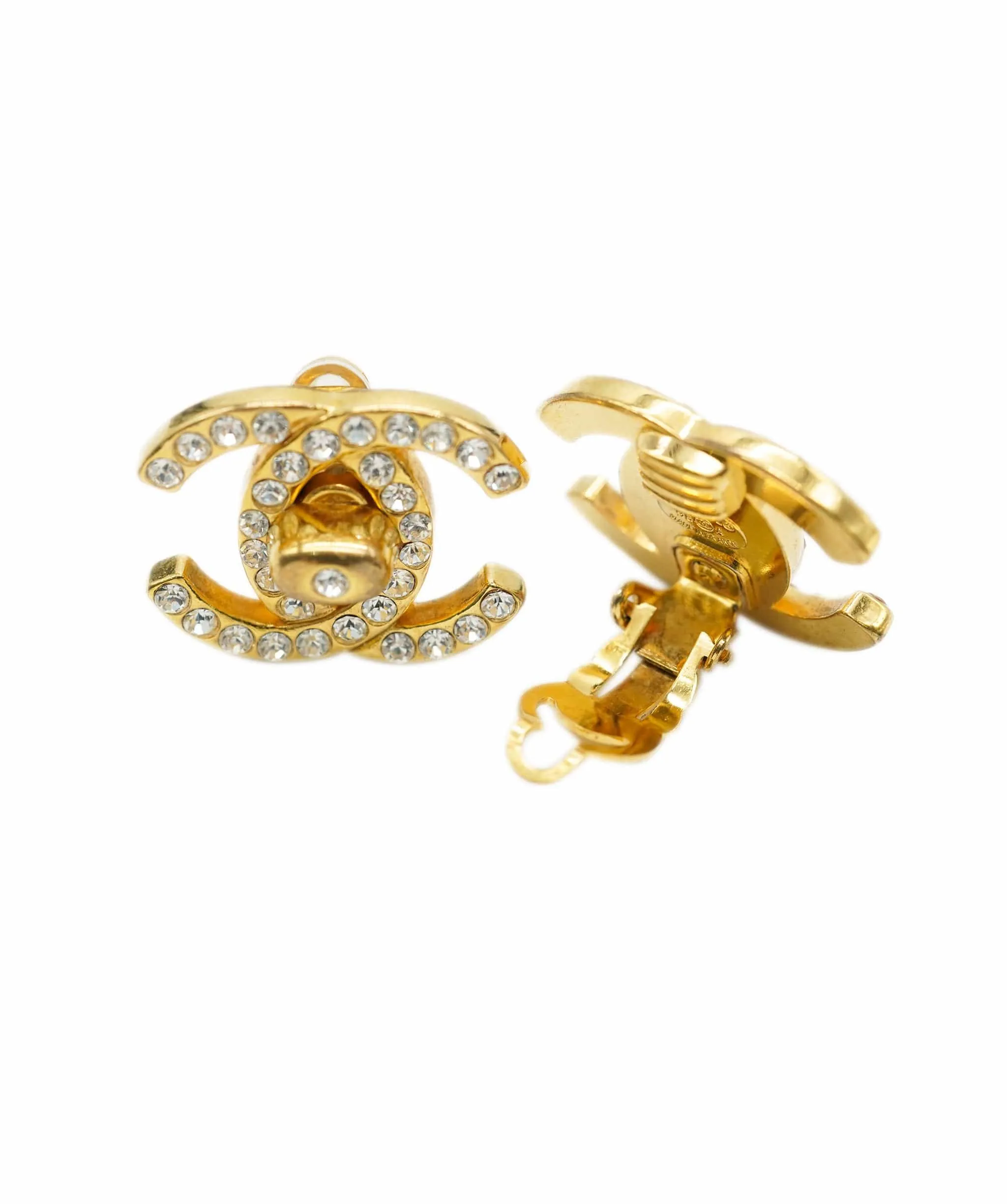 CHANEL VINTAGE RHINESTONE TURNLOCK EARRINGS LARGE SIZE UKL1410