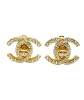 CHANEL VINTAGE RHINESTONE TURNLOCK EARRINGS LARGE SIZE UKL1410