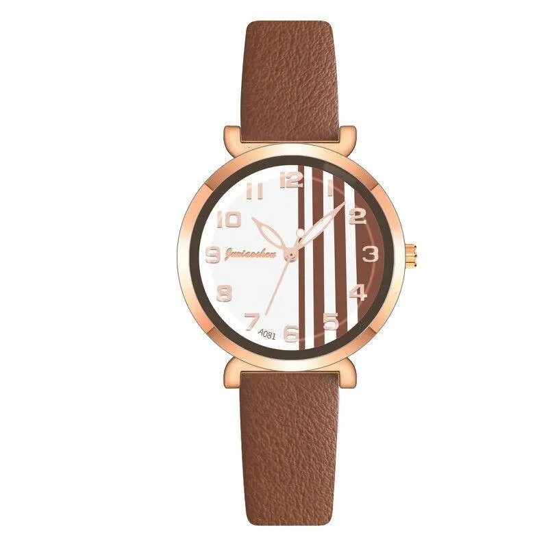 Chic Stripes Dial with Breathable Vegan Leather Strap Quartz Watches