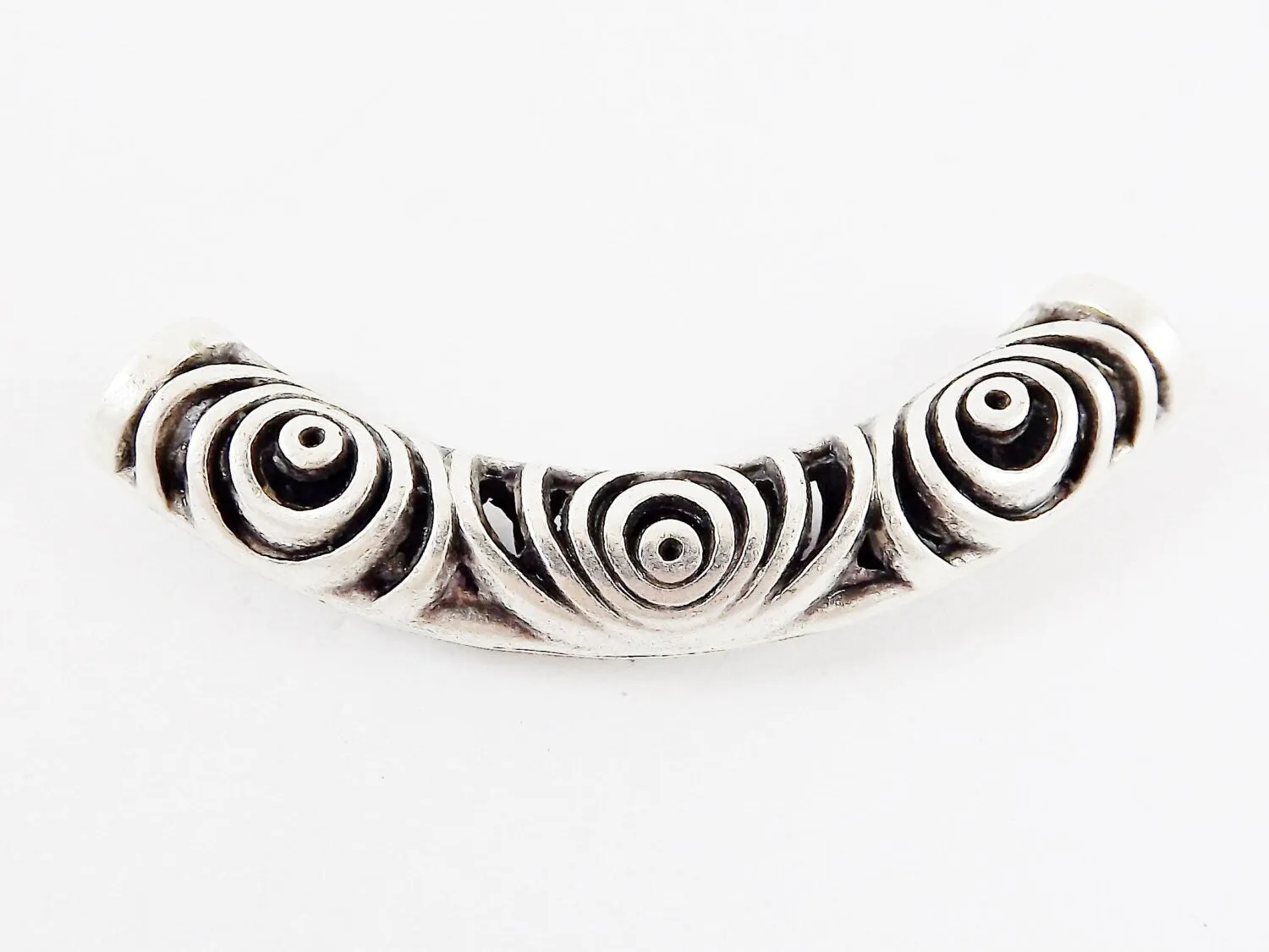 Circle Fretwork Curve Tube Bead Spacer - Matte Antique Silver Plated - 1 pc