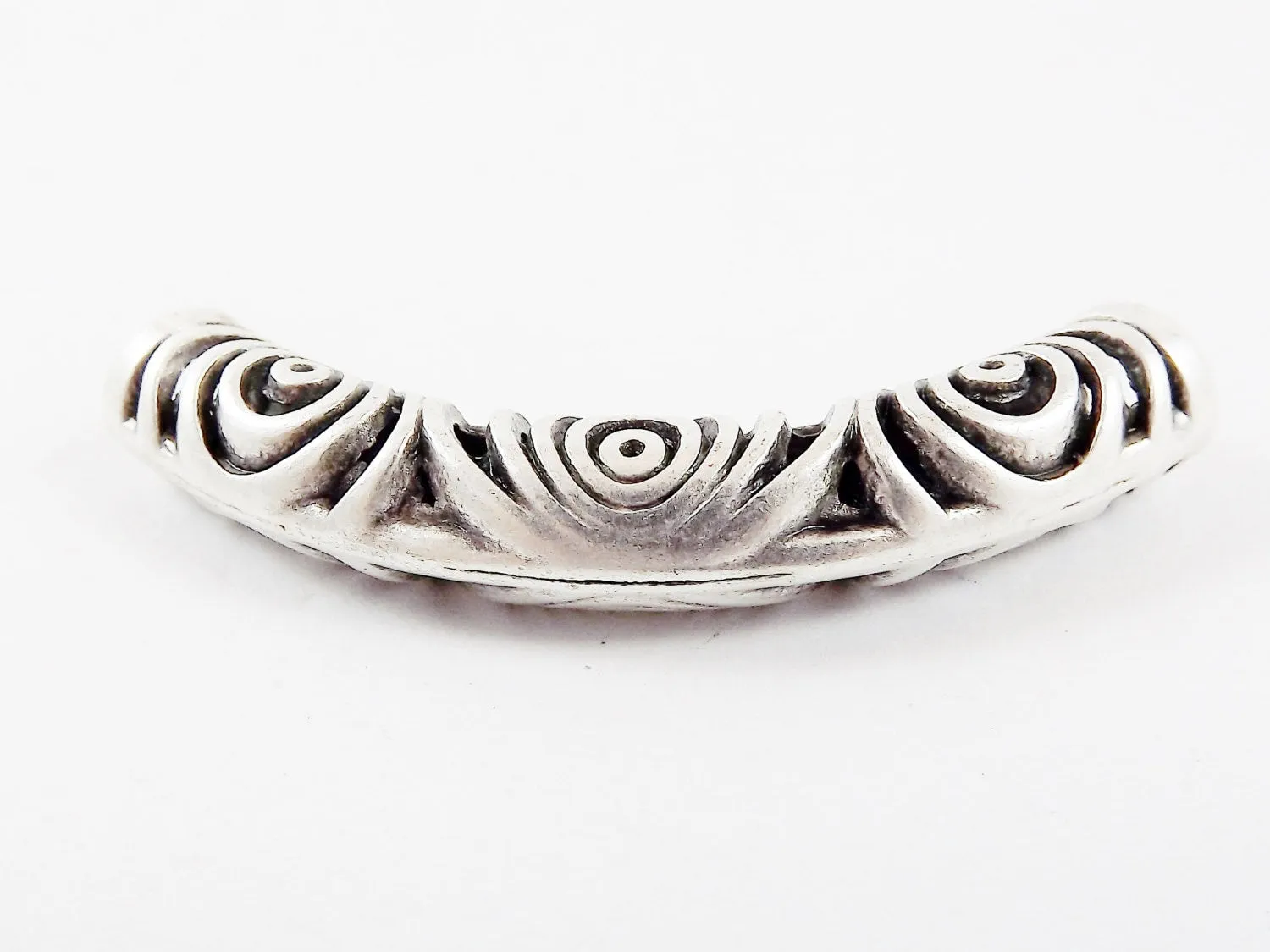 Circle Fretwork Curve Tube Bead Spacer - Matte Antique Silver Plated - 1 pc