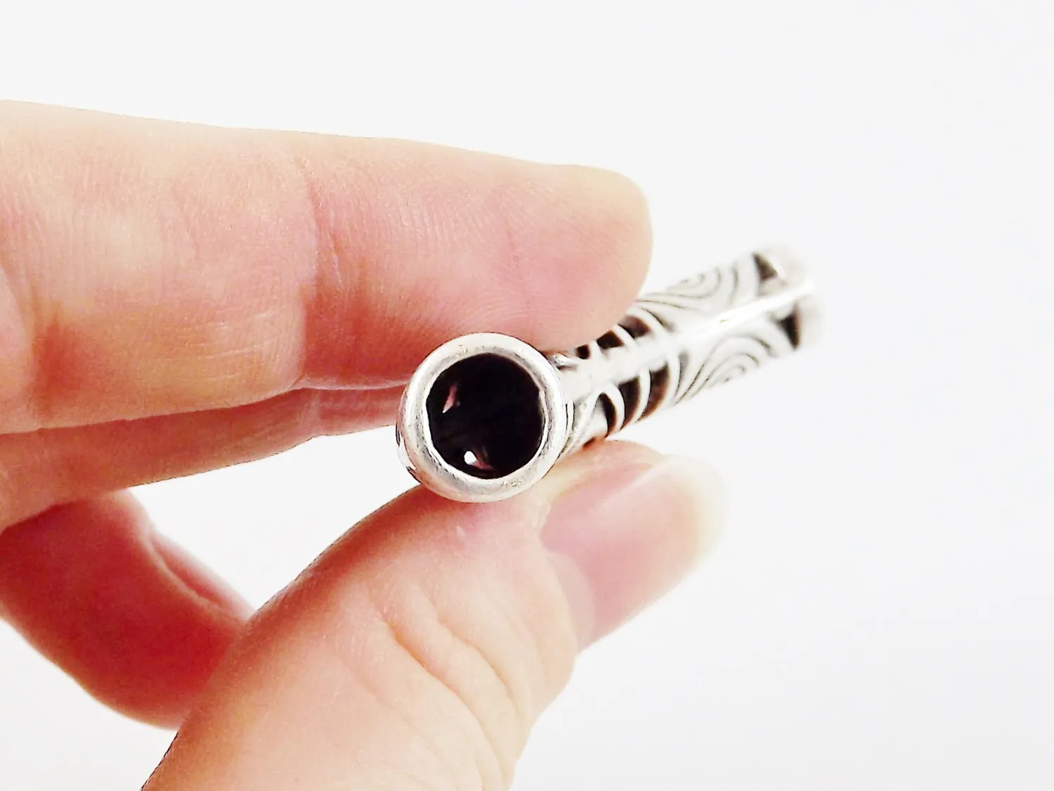 Circle Fretwork Curve Tube Bead Spacer - Matte Antique Silver Plated - 1 pc