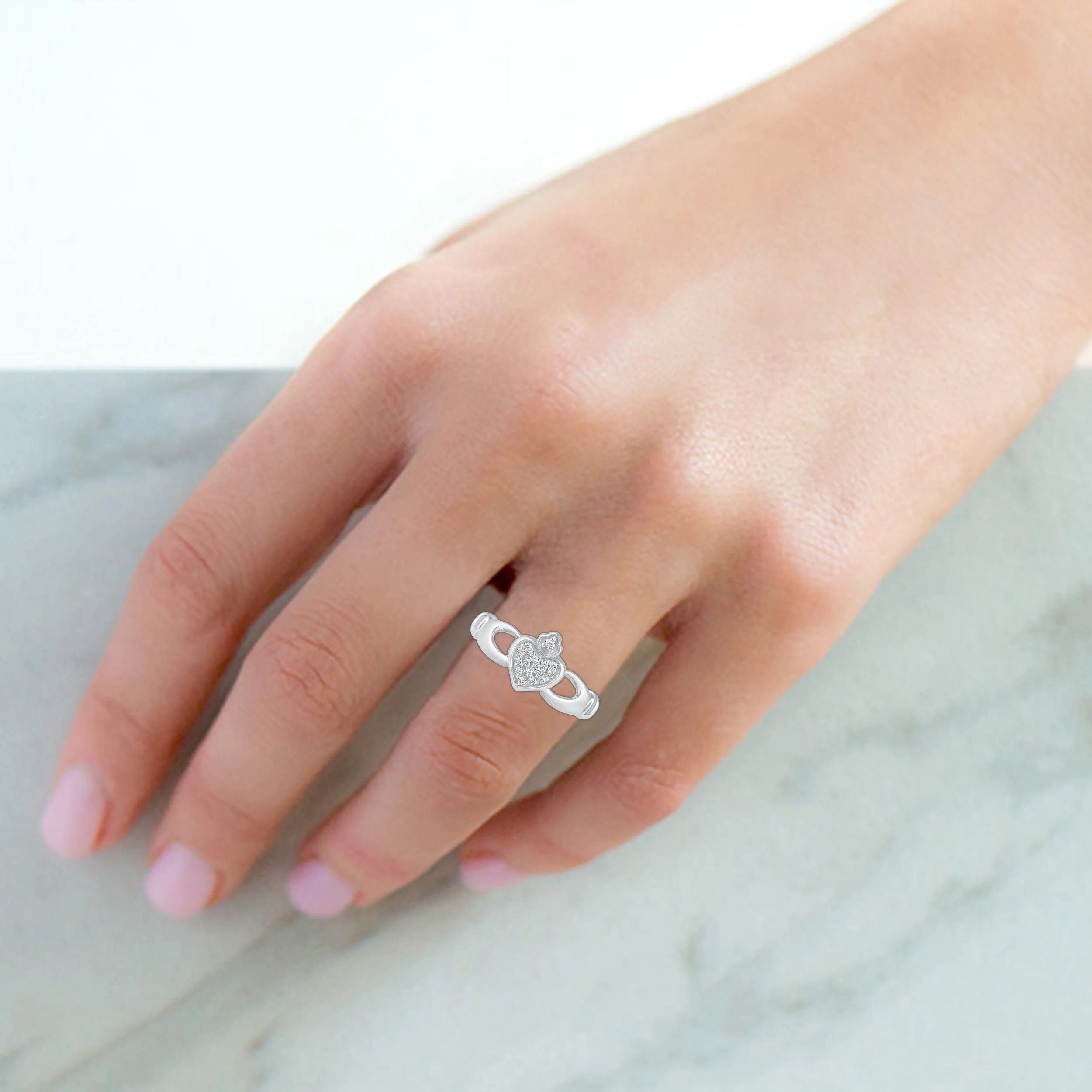 Claddagh Pave Heart Friendship Promise BFF Irish Ring in 925 Sterling Silver