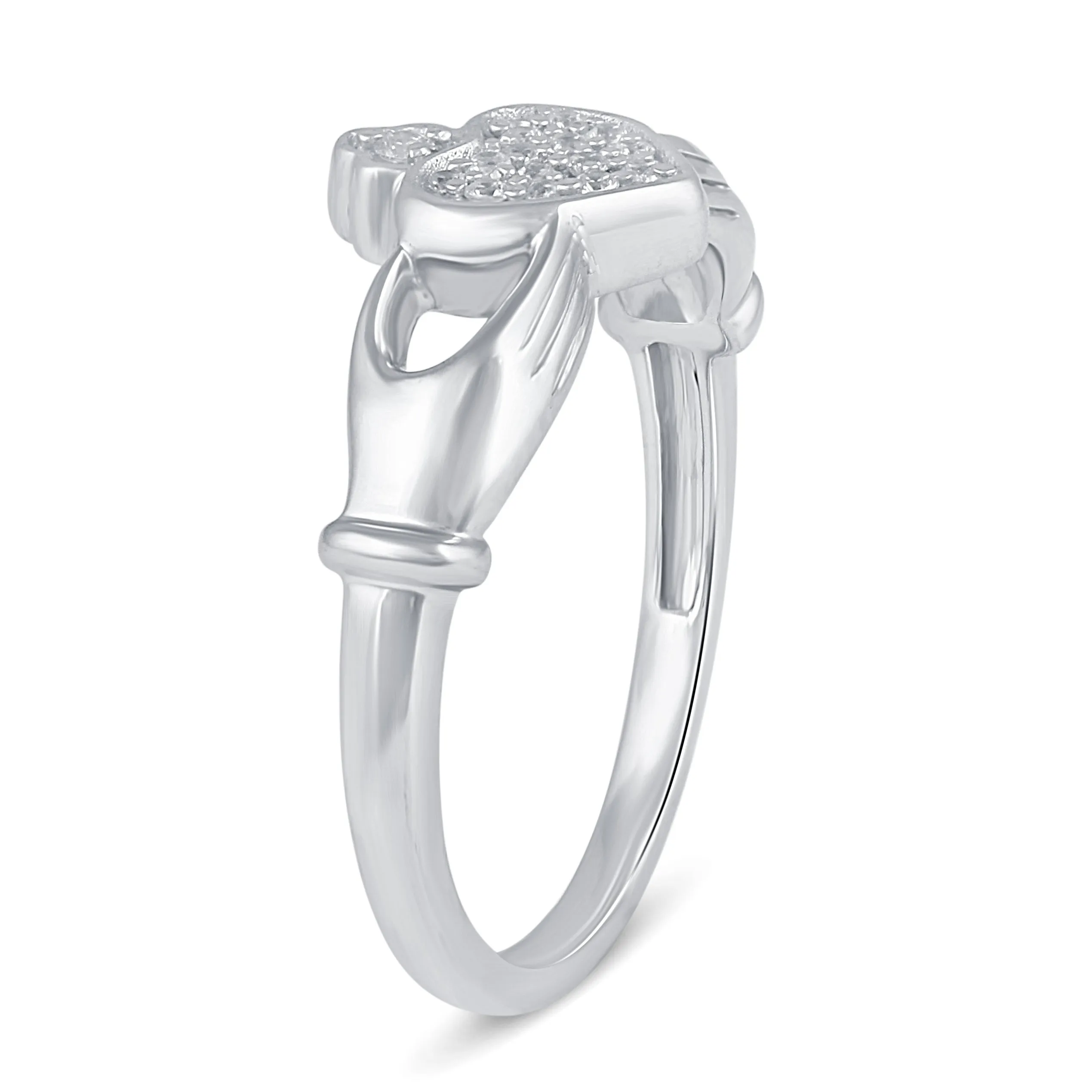 Claddagh Pave Heart Friendship Promise BFF Irish Ring in 925 Sterling Silver