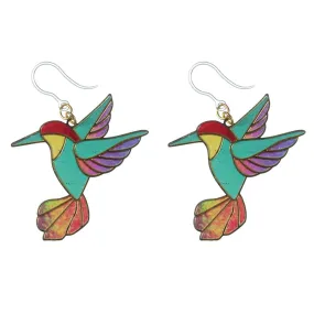 Colorful Hummingbird Dangles Hypoallergenic Earrings for Sensitive Ears Made with Plastic Posts