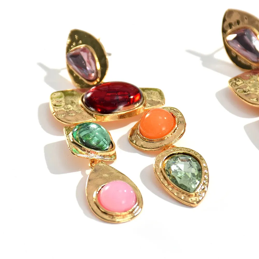 Colorful Long Dangle Drop Crystal Stone Earrings