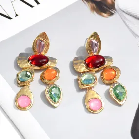 Colorful Long Dangle Drop Crystal Stone Earrings